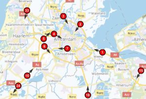 De meetlocaties rondom Amsterdam